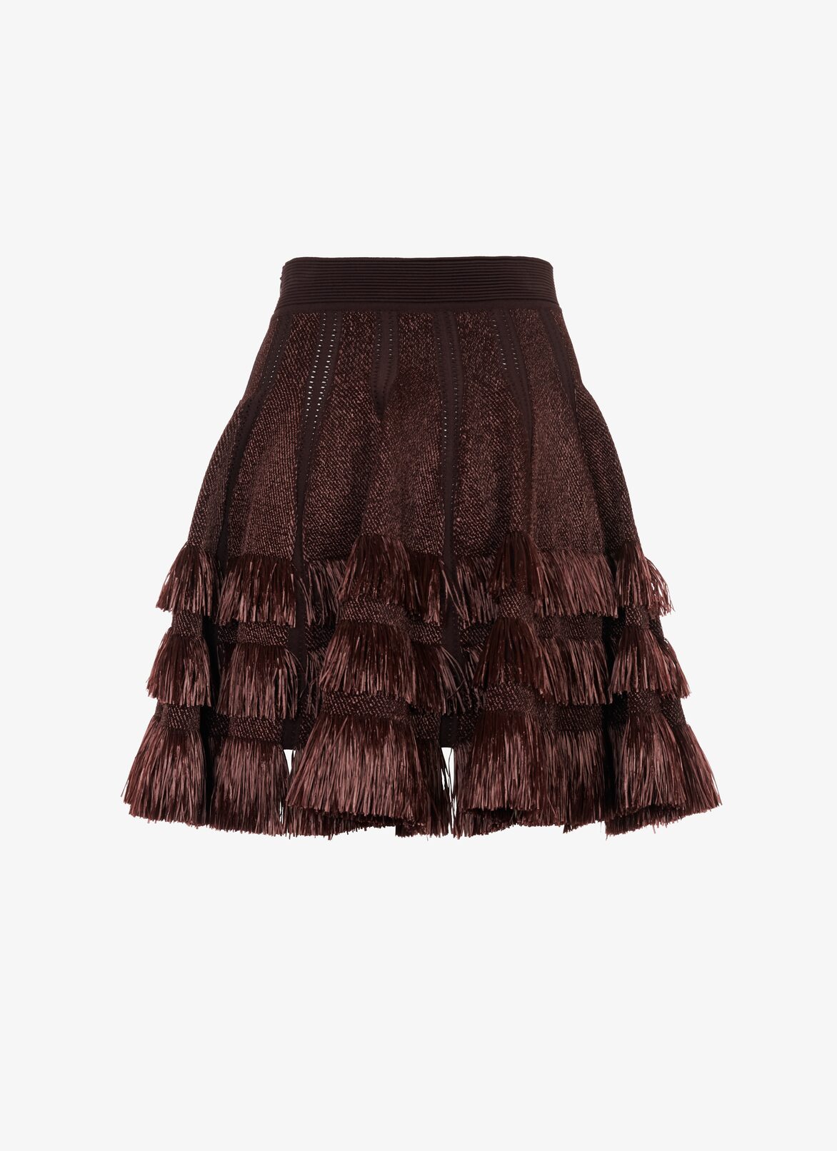 Short skirt in knit and raffia ALAÏA CHOCOLATE SHORT SKIRT IN KNIT AND RAFFIA